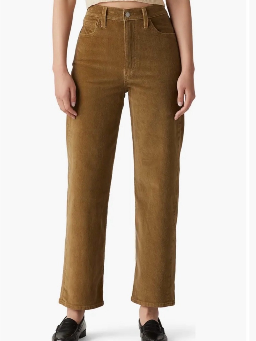 Levi’s Women’s Ribcage Straight Ankle Corduroy Pants in Mustard Brown